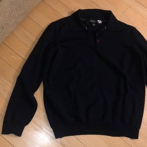 Saks Fifth Avenue Black with Purple Buttons Medium Long Sleeve Quarter Shirt!